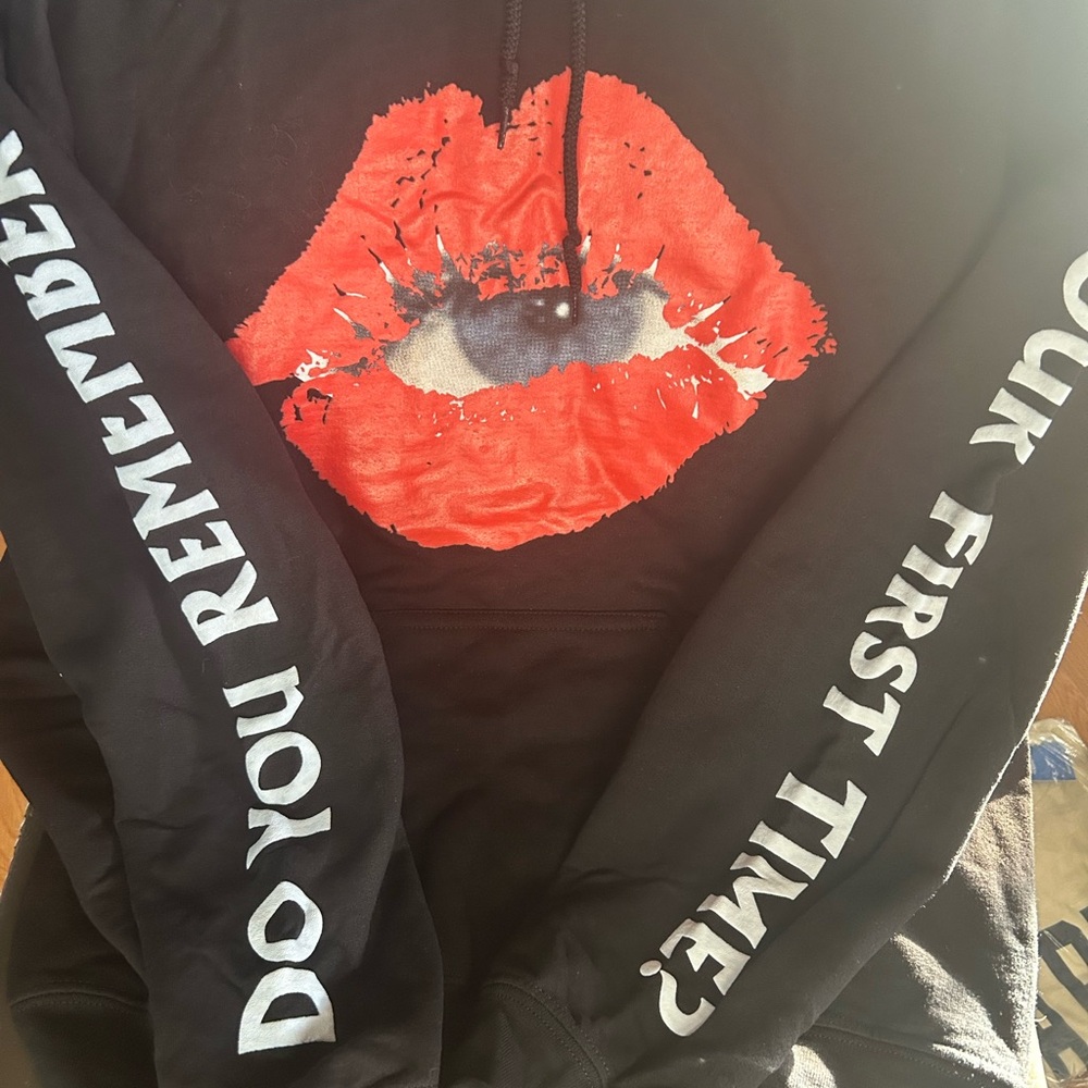 The kid laroi Black Hoodie with Red Lips Graphic